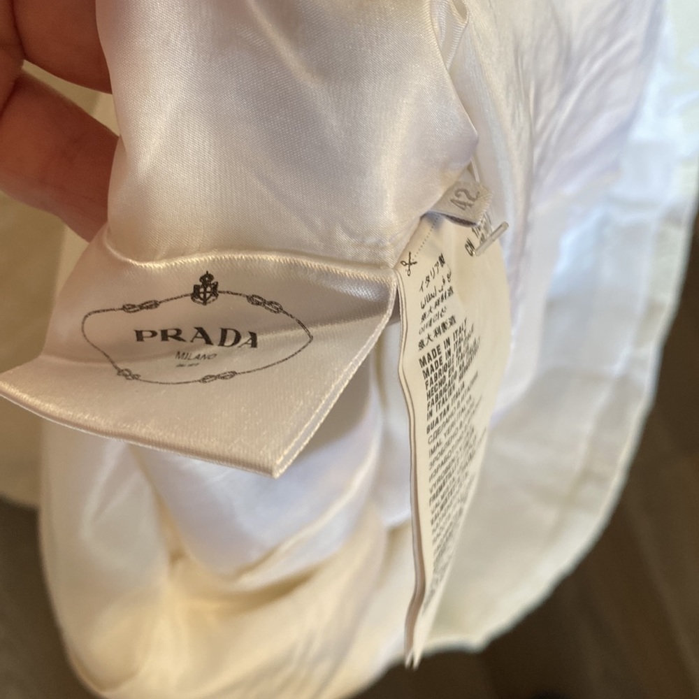 Prada Textured White Cotton Dress, Size 42 - Picture 3 of 9
